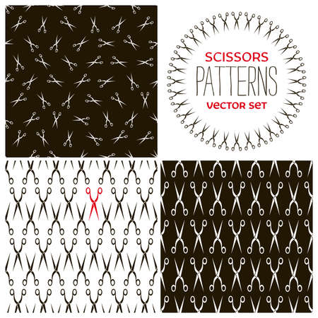 Set of monochrome scissors backgrounds. Vector patterns  EPS 8.のイラスト素材