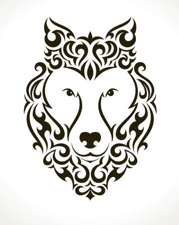 Wolf tattoo illustration isolated on white background. EPS 10 vector.のイラスト素材