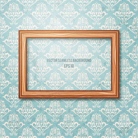 Wooden frame on the wall. Vintage background. EPS 10 vector illustration.のイラスト素材