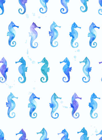 Watercolor pattern with seahorses. Seamless background. EPS10 vector illustration.の写真素材