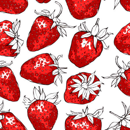 Seamless pattern with red strawberries. Hand drawn vector illustration with grunge texture. EPS10.のイラスト素材