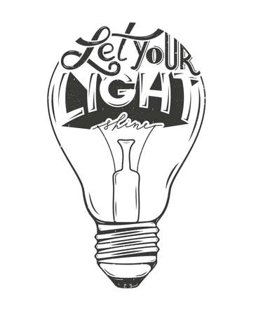Vector illustration of light bulb with inspirational quote. Hand drawn original lettering with grunge texture. EPS10.のイラスト素材