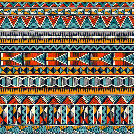 Tribal seamless ornament in vibrant colors. Abstract background in african style.のイラスト素材