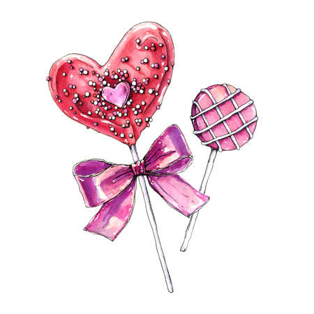 Watercolor lollipops isolated on white background. Hand drawn illustrationの写真素材