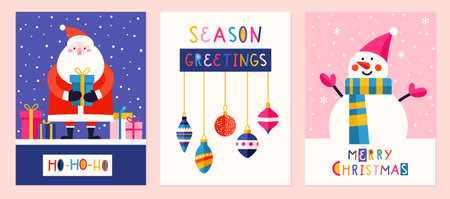 Festive Holiday Greeting Card Set. Modern editable vector illustrations.のイラスト素材