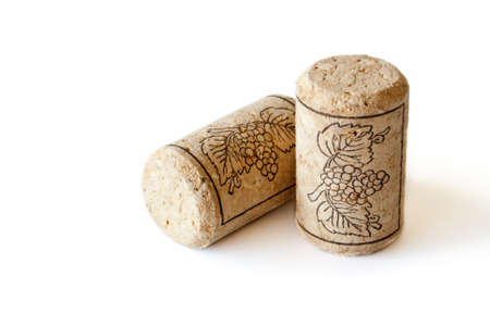Wine corks isolated on white backgroundの写真素材