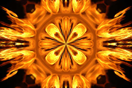 Abstract hot fire peacock feather on dark background