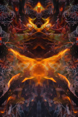 Abstract hot fire peacock feather on dark backgroundの写真素材