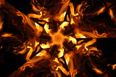 Abstract hot fire peacock feather on dark backgroundの写真素材