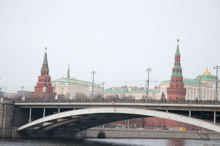 bridge through Moscow the river and towers of Kremlin in the backgroundの写真素材