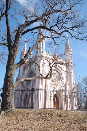 Gothic chapel in park of Petergofの写真素材