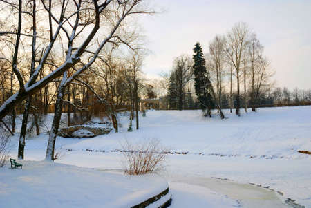 the winter landscape is in a parkの写真素材