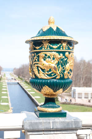 Ancient vase with gold decorationsの写真素材