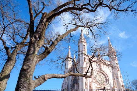 Gothic chapel in park of Petergofの写真素材