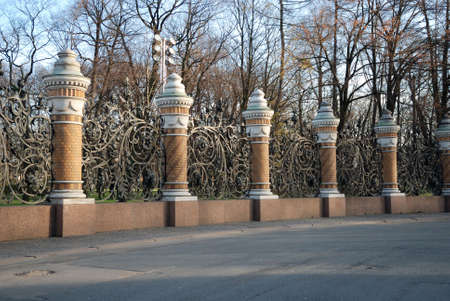 Iron Fence of the Mikhailovsky Garden in Saint Petersburg, Russia.の写真素材