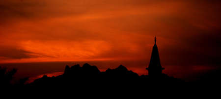 beautiful sunset above mountains and mosqueの写真素材