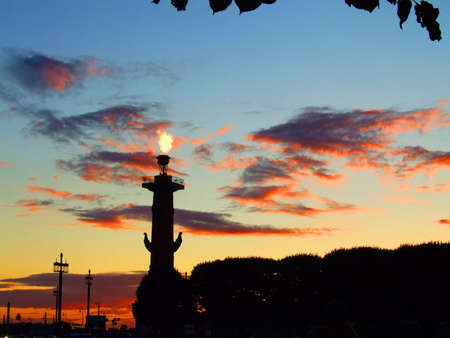 Rostral Column with flame in St.Petersburg, Russia.の写真素材