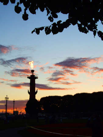 Rostral Column with flame in St.Petersburg, Russia.の写真素材