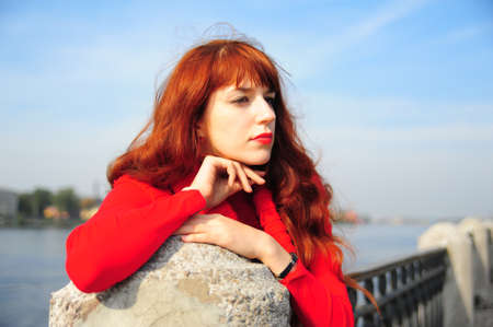 The girl on quayの写真素材