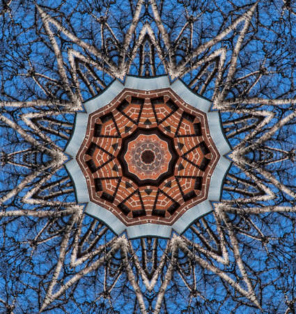 intricate design in brown and blue paletteの写真素材