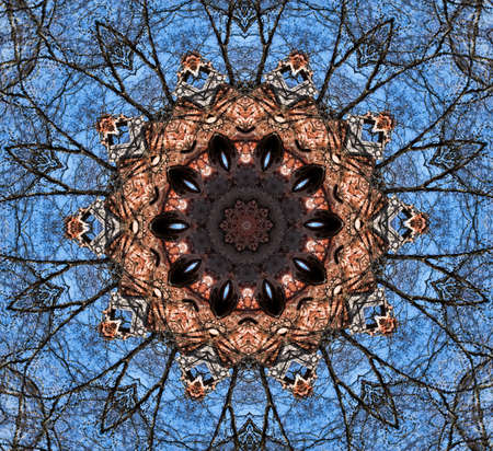 intricate design in brown and blue palette