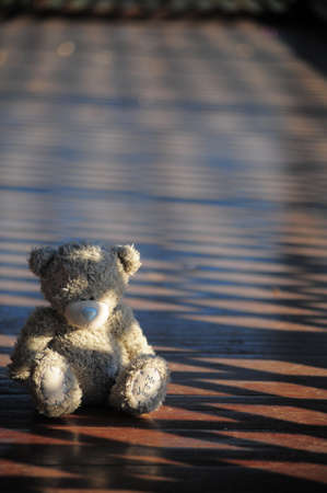 Little cute toy and wooden backgroundの写真素材