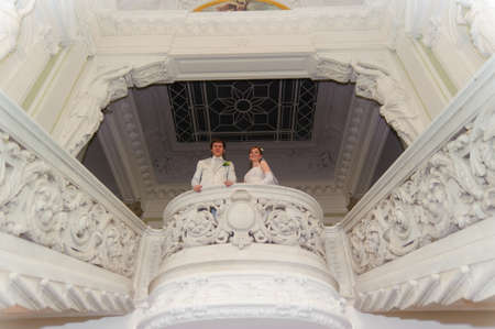 newlyweds in a beautiful palaceの写真素材