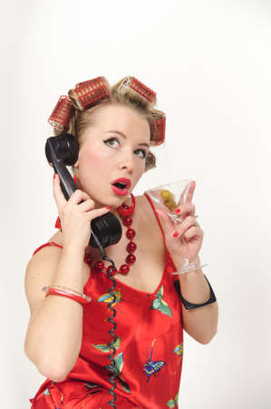 Girl in Pin up pose & Fashion talking on the phone