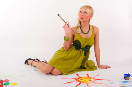 young woman paintsの写真素材