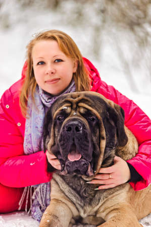 woman and a mastiffの写真素材