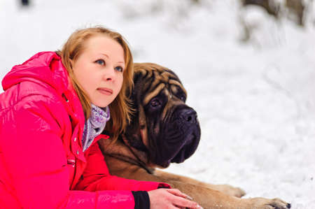 woman and a mastiffの写真素材