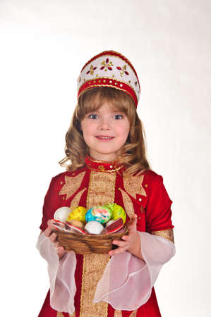 Little Girl with Easter eggsの写真素材
