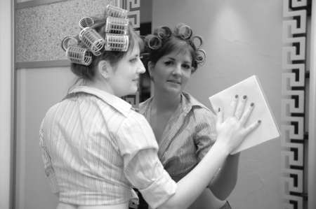 Housewife washing mirrorの写真素材