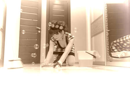 Housewife washing floorsの写真素材