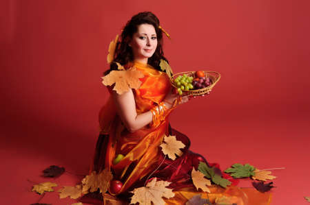 Autumn woman studioの写真素材