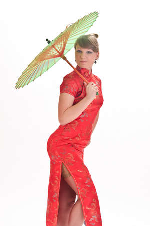 Chinese girl with umbrellaの写真素材