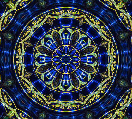 blue and green circular pattern mandalaの写真素材