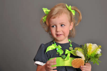 Elegant old-fashioned dressed little girl の写真素材