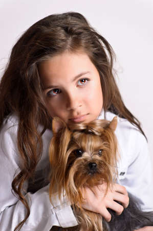 Girl with a Yorkshire Terrierの写真素材