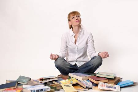 student meditator of textbooksの写真素材