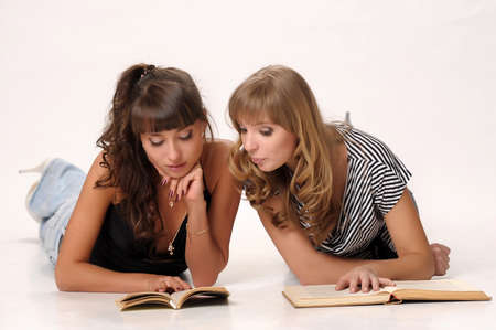 two girl student with booksの写真素材