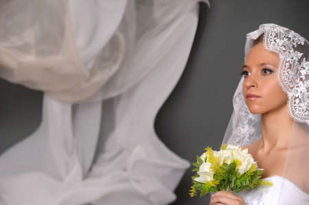 portrait of a bride in waiting for a weddingの写真素材