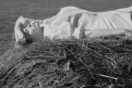 blonde in a haystackの写真素材