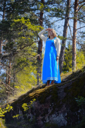 girl in ethnic dress in the parkの写真素材
