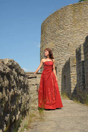 Renaissance woman in front of Castle の写真素材