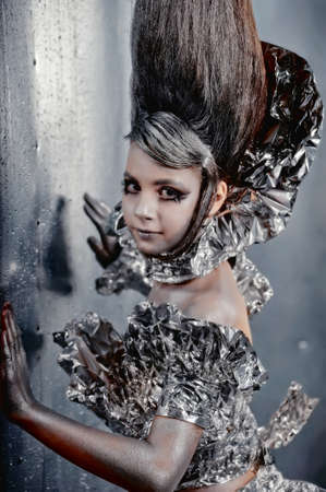 girl in silver and foil の写真素材