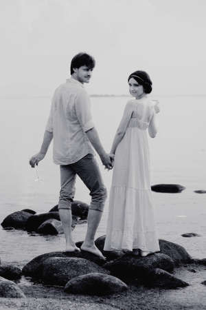 Young happy couple on the beach 