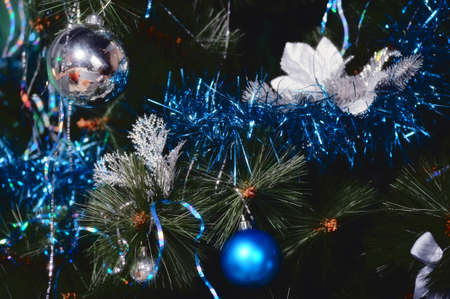 Christmas background with blue and greenの写真素材
