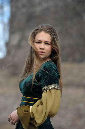 young girl in a medieval dressの写真素材