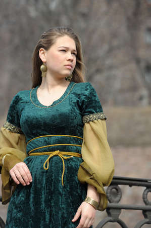 young girl in a medieval dressの写真素材